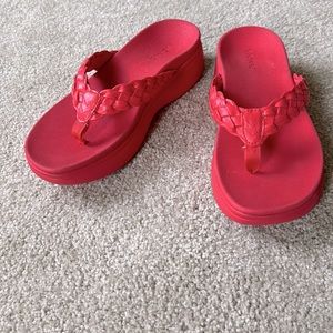 NWOB Vionic Kenji braided sandals Poppy orange red platform comfort